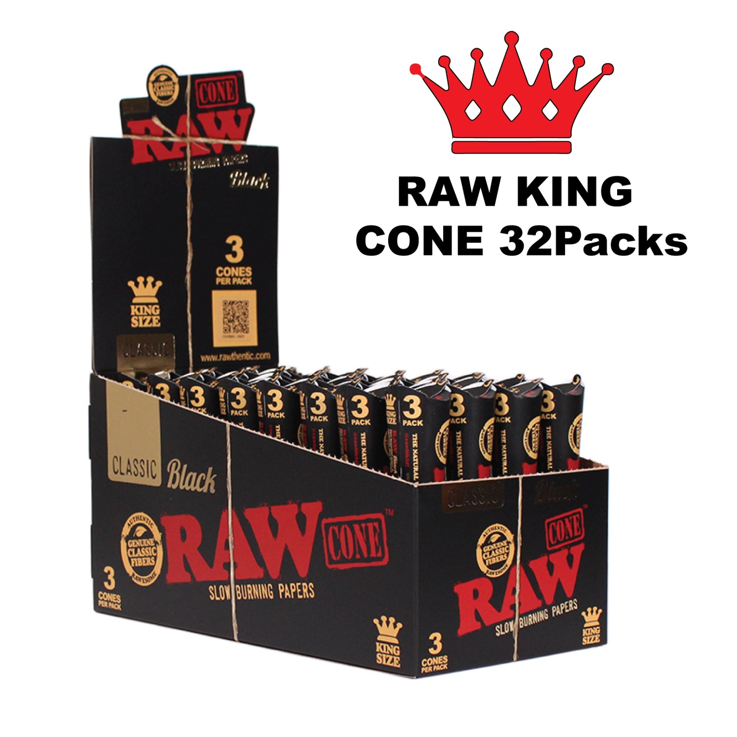 Raw Black King Size Cones (3 Cones Per Tube, 32 Tubes)