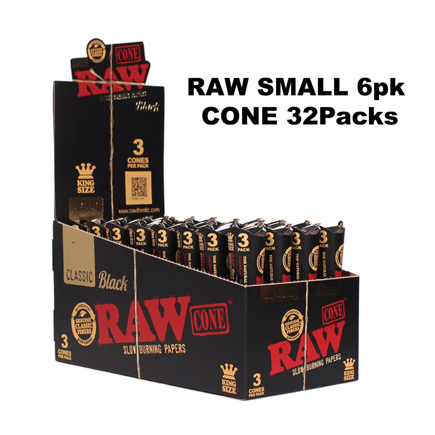 Raw Black 1 1/4 Size Cones (6 Cones per Tube, 32 Tubes)
