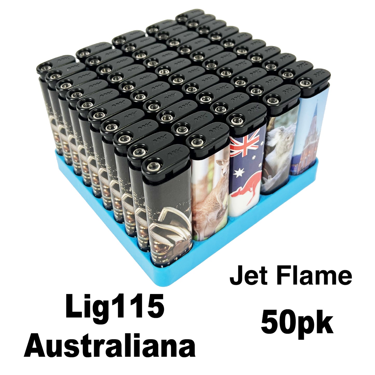 Jet Lighter LIG115G Windproof Australiana (50 Lighter / Tray)