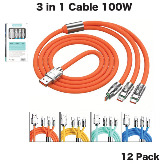 Mobile Phone 3 in 1 USB Cable 100W (12 Pack)